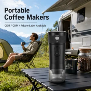 CM1001B-PRO portable coffee maker brewing espresso during an outdoor camping trip